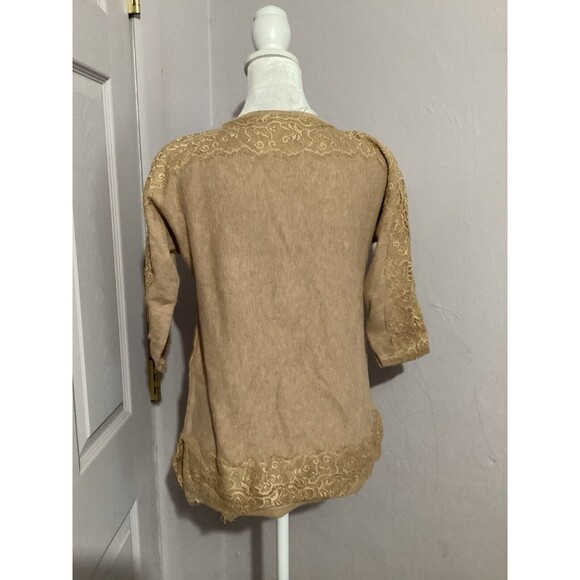 Chico’s Lace Neck Amina Pullover Sweater Beige Half Sleeves 00 XS - Picture 3 of 5
